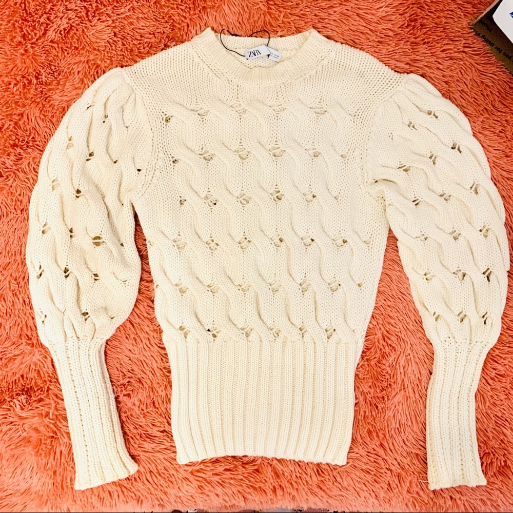 Zara Cable Knit Dolman Sleeve White Sweater
